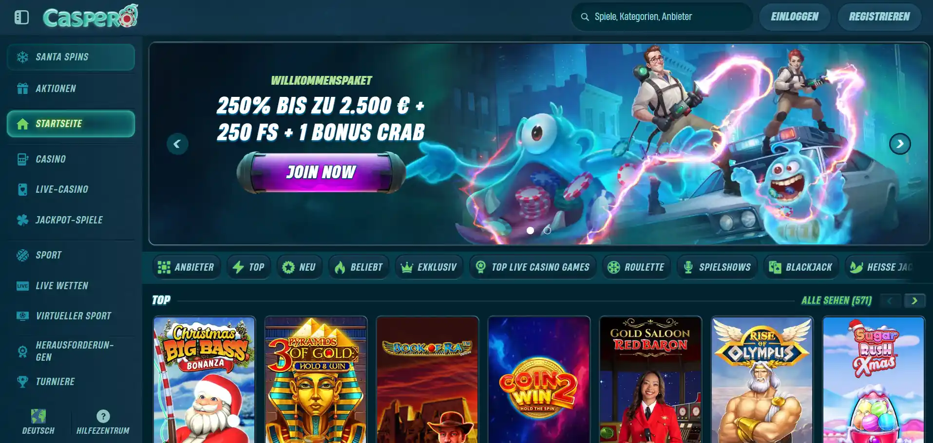 Caspero Casino-Menü